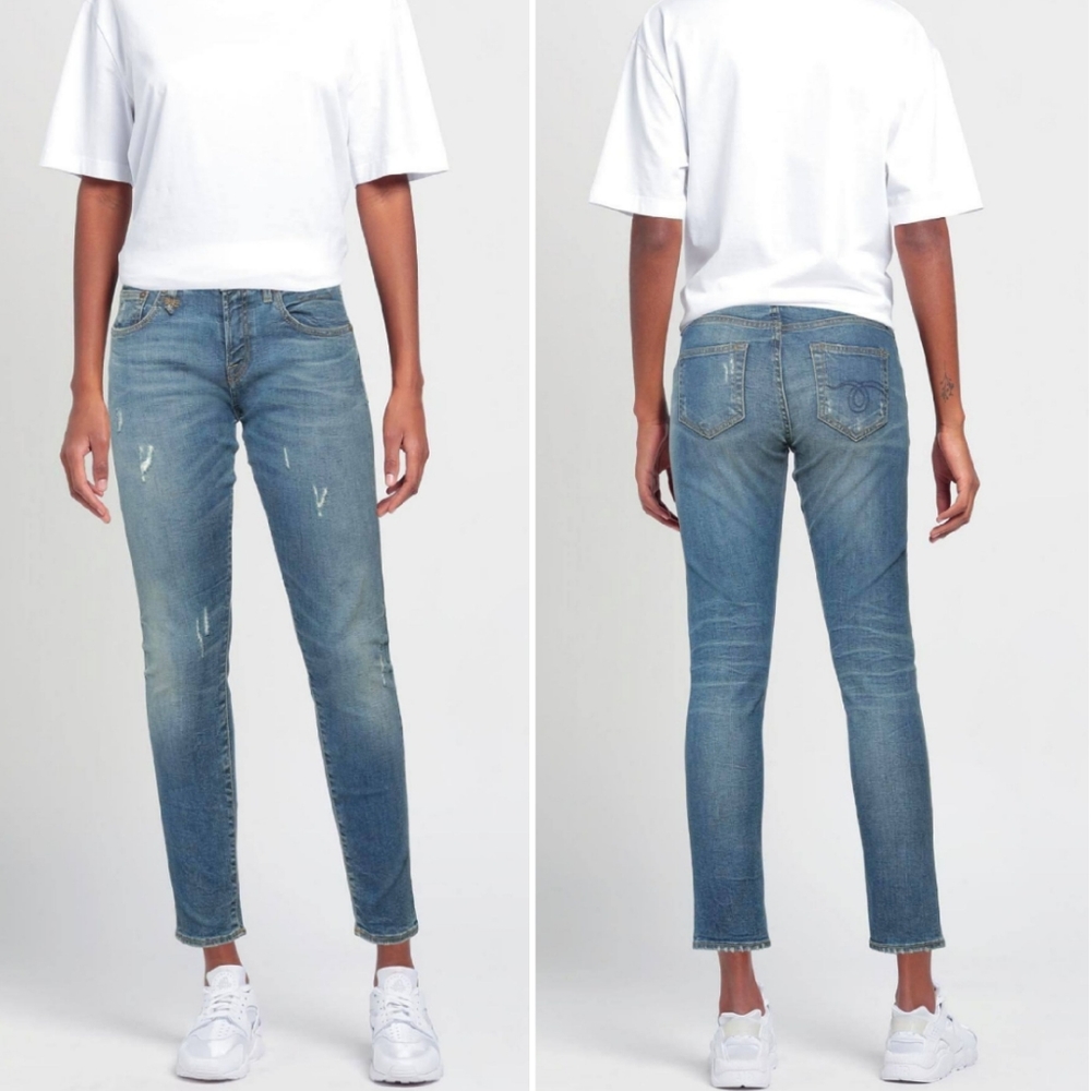R13 Kate Skinny Distressed Stretchy Jeans Size 27 Mid Wash Blue